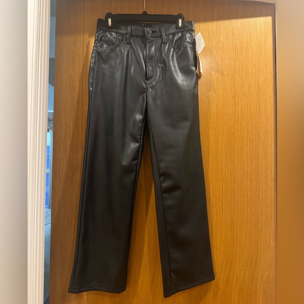 Mother The Rambler High Rise Faux Leather Straight Leg Jeans